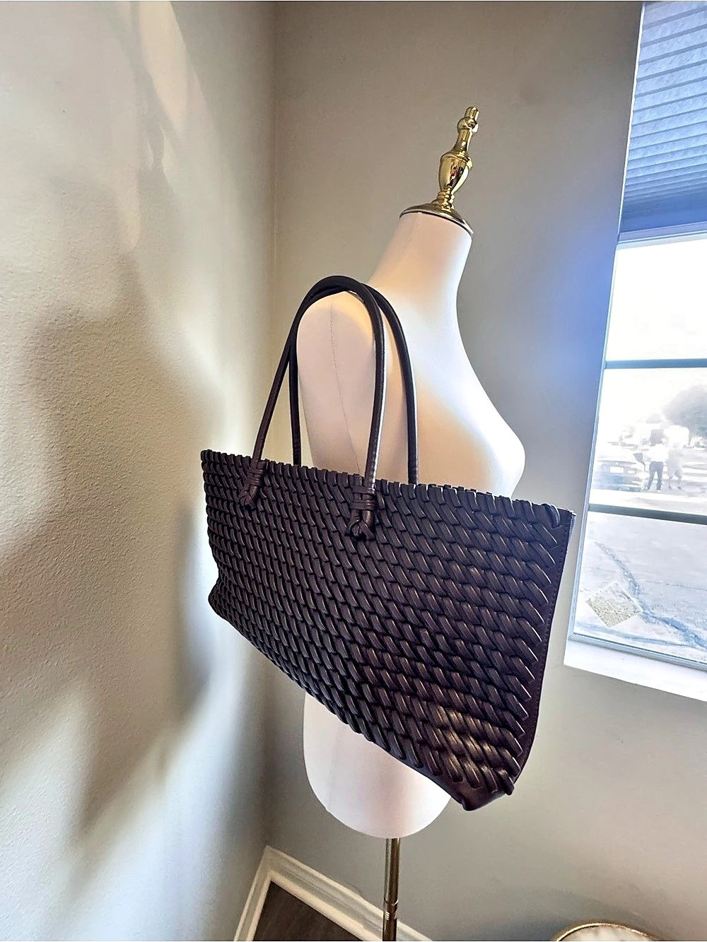 Burgundy Woven Tote Bag